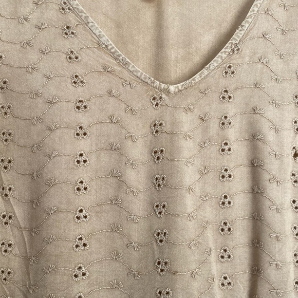 Solitaire Tan Brown Boho Eyelet Tiered Sleeveless Tank Top Shirt, Size: Large - Picture 4 of 10